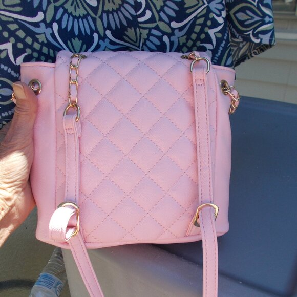 Pink Quilted Mini Backpack With Cherry charm - Picture 4 of 5